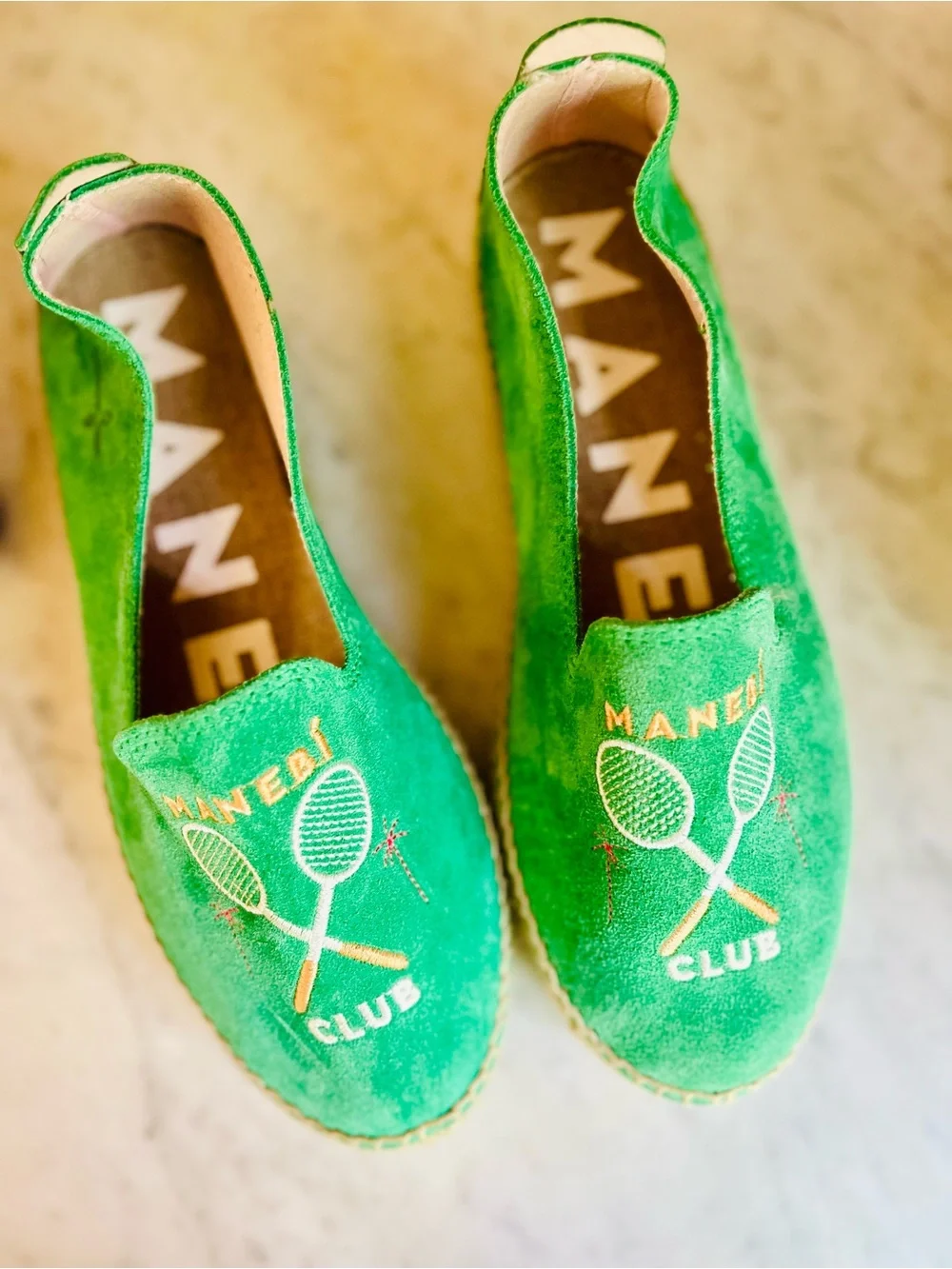 Manebi Suede Leather Coastal Prep Yacht Club Hamptons Tennis Green Espadrilles